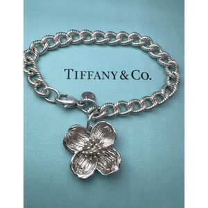 Tiffany & Co. 925 Sterling Silver Dogwood Flower Charm Bracelet 7.5” Vintage